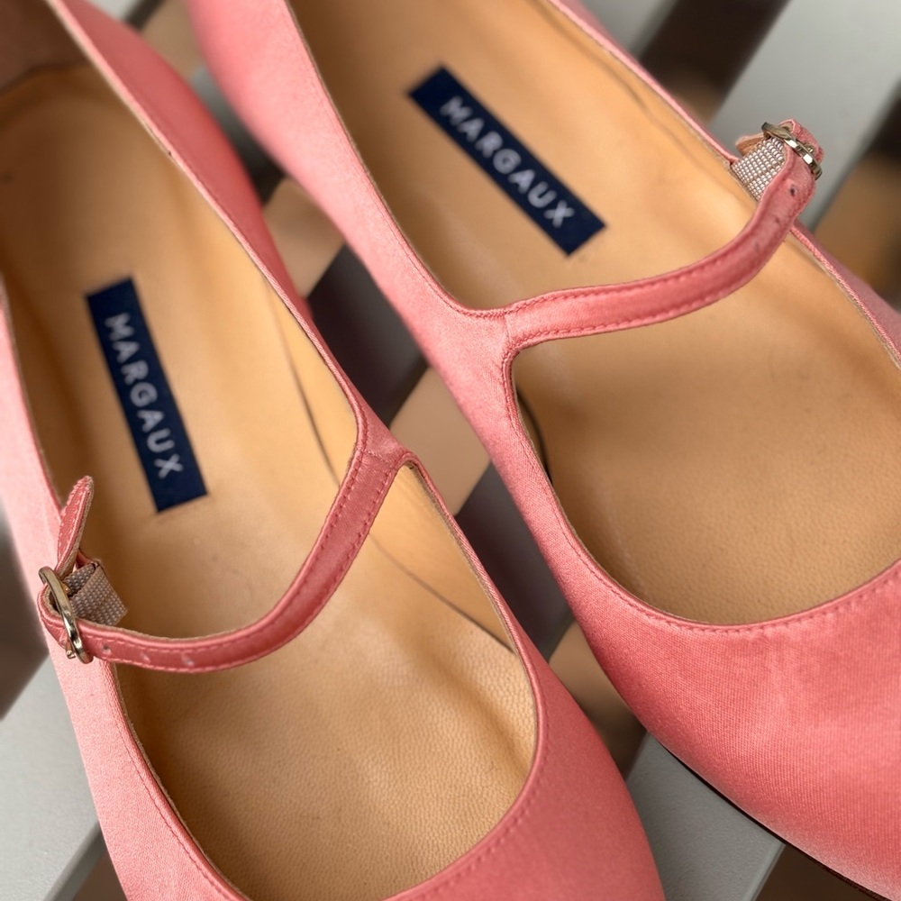 Margaux Pink Satin Mary Jane Flats - Picture 4 of 6